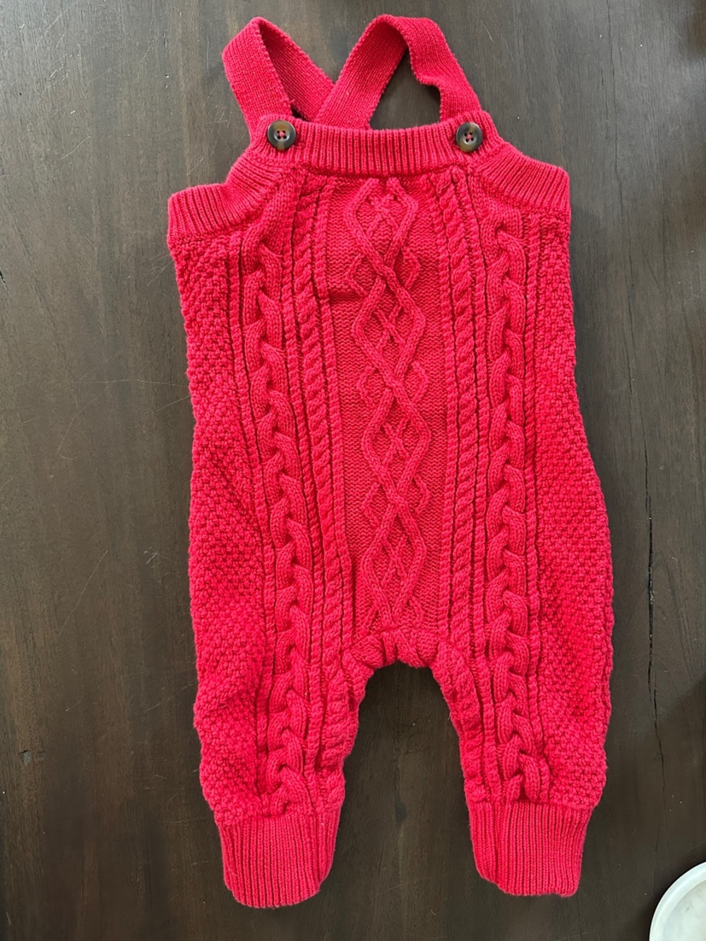Hanna Andersson Red Knit Cable-Front Baby Overalls